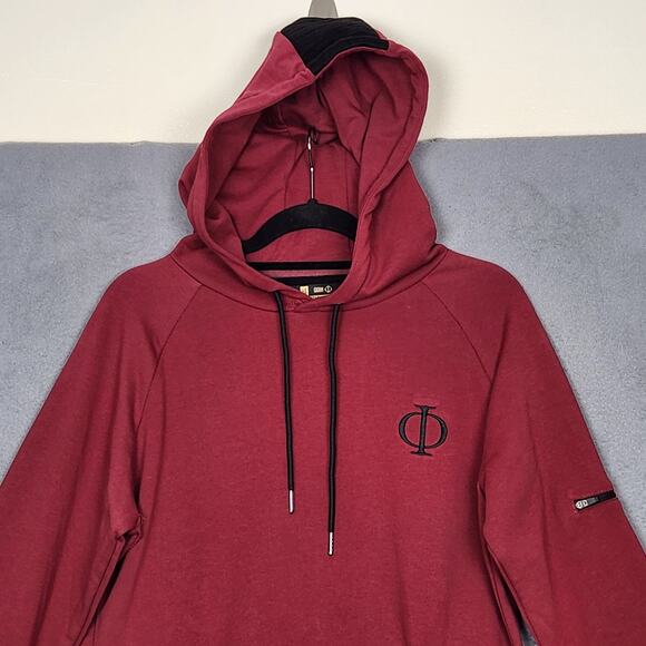 ODIN Hoodie Mens XL Red Pullover Drawstrings Kangaroo Pockets Zip Sleeve Pocket - Picture 5 of 13